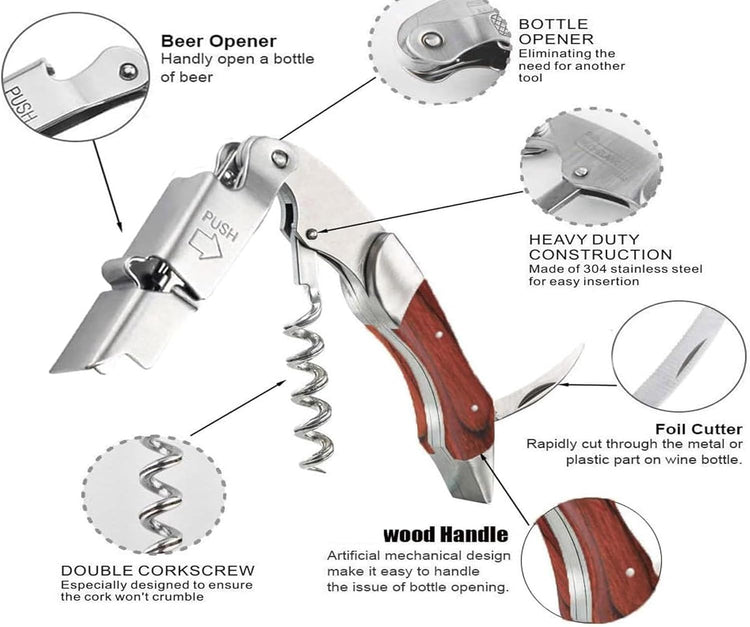 Professional Waiter Corkscrew Wine Key for Bartenders Set of 3,With Long Rosewood Handle Stainless Steel Handle Wine Opener for Bar Restaurant Waiters, Sommelier, Bartend (Rose Wood 3 Packs)