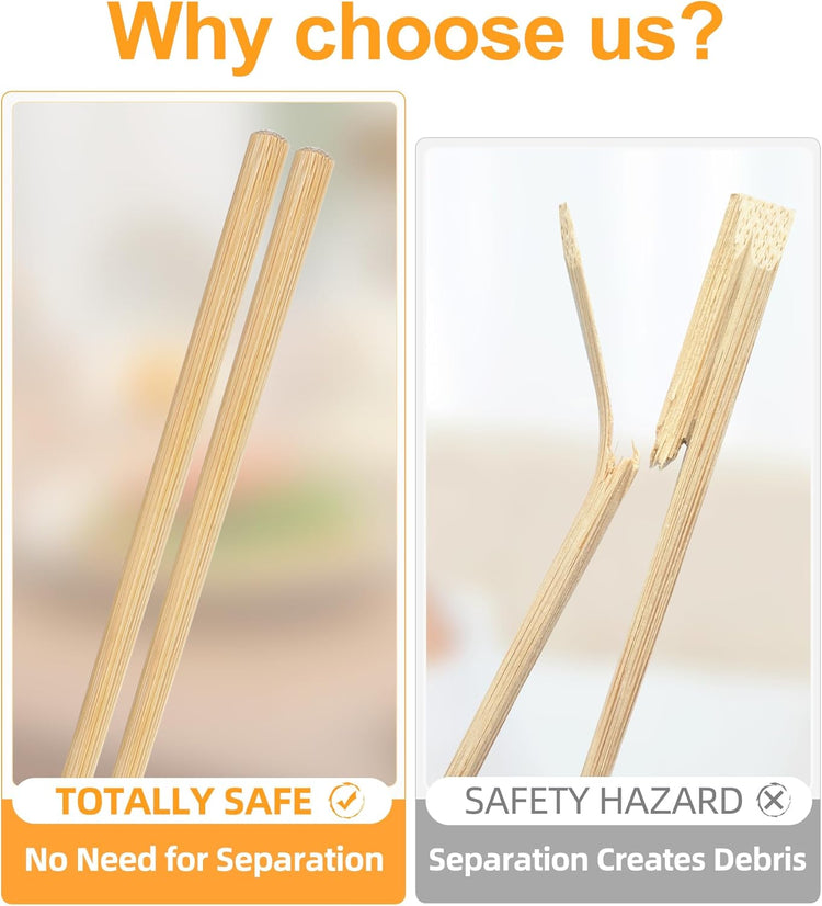 100Pairs Bamboo Chopsticks Disposable | Individually Wrapped | Bulk | Separated | Round | Premium Quality-(9.45in)