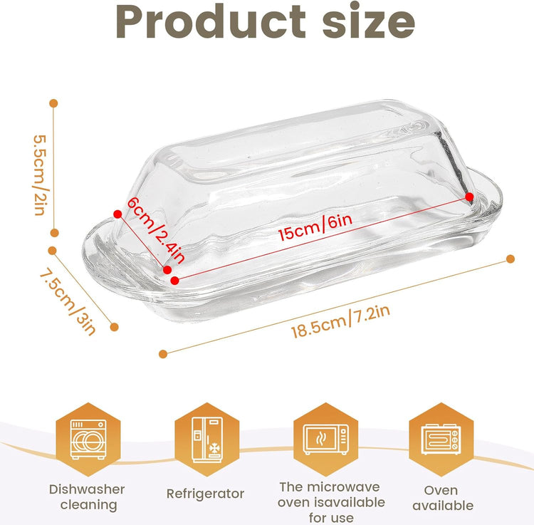 Glass Butter Dish Butter Keeper and Butter Holder for Fridge Butter Dish with Lid for Countertop Vintage Container for Counter Butter Tray with cover (Clear-7)