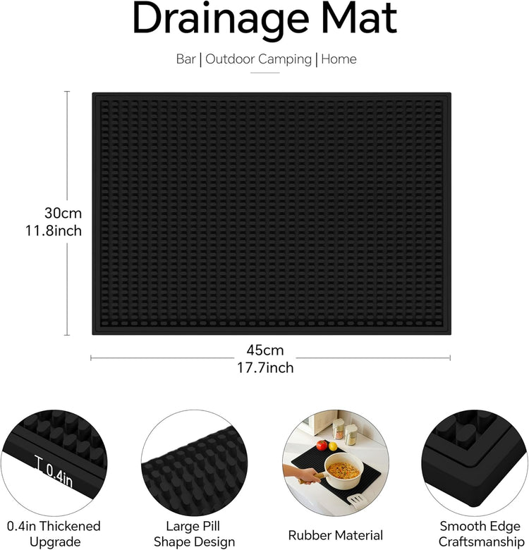 2 Pack Bar Mat, Home Bar Tool Drying Mats, Bar Accessories for The Home Bar Set 18''x12''(Black) for Bars, Outdoor Camping, Bar for Home