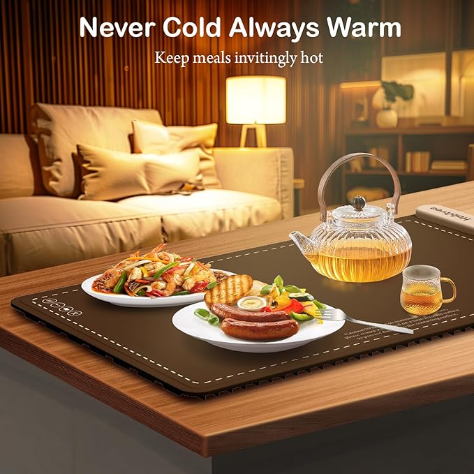 3-Pack Silicone Food Warming Mat & Food Warmers for Parties Buffet - Rapid Heating 6-Level Temp Control, Rollable Portable Easy Clean - Value Set for Gatherings & Home Daily UseοΌBrownοΌ