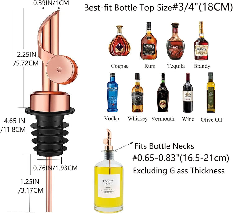 Pafusen 12 Pack Weighted Liquor Pour Spout, Auto Flip Olive Oil Dispenser Spout, Pour Spout for Liquor Bottles, Olive Oil Spout, Bottle Pourers for Alcohol Wine Syrup Home Bar Accessories Rose Gold