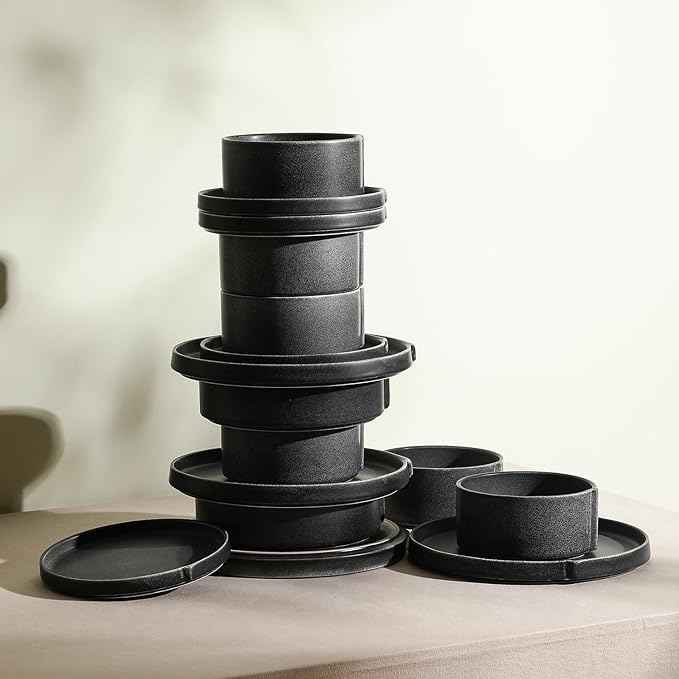 Stone Lain Bao 12-Piece Dinnerware Set Stoneware, Charcoal