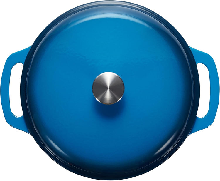 Amazon Basics Cast Iron Dutch Oven Pot with Lid, Enameled, Round, Dual Handles, Heavy-Duty, Large, 7.3-quart, Blue - Nestoria