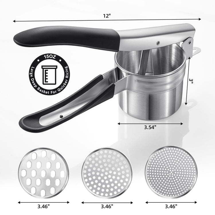 Potato Ricer Sopito Upgraded Stainless Steel Potato Masher with 3 Interchangeable Discs