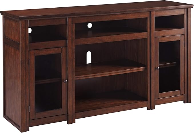 Signature Design by Ashley Harpan Traditional TV Stand Fits TVs up to 70", 3 Adjustable Shelves, 2 Storage Cabinets, Brown