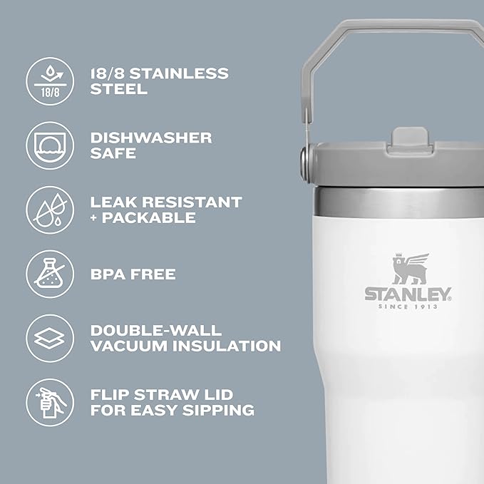 Stanley IceFlow Flip Straw Tumbler with Handle 30 oz | Twist On Lid and Flip Up Straw | Leak Resistant Water Bottle | Insulated Stainless Steel |BPA-Free | Polar