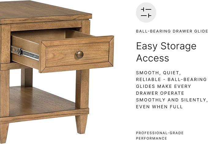 Signature Design by Ashley Sharlance Transitional 1-Drawer End Table with Lower Shelf, Power Supply and USB Ports, UL Listed, Dark Brown Drawer Pulls, Light Brown