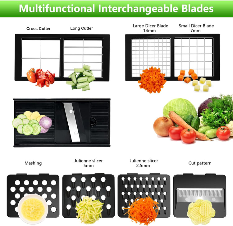 Vegetable Chopper, Onion Chopper Dicer, Mandoline Slicer, Food Chopper with Container, Vegetable Cutter for Salad Potato Carrot Garlic(9 Blades, Black)