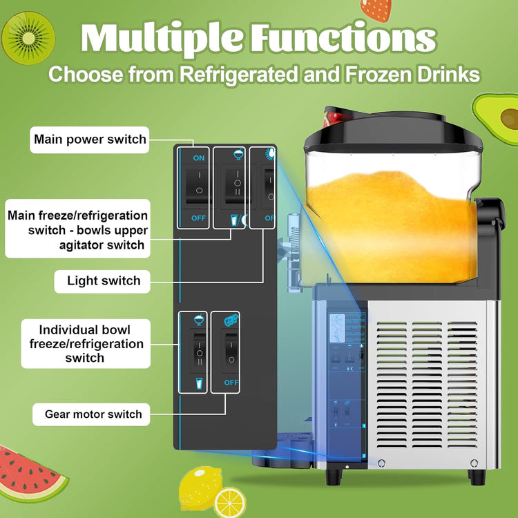 Commercial Slushie Machine, Slushy Machine for Home, 12L Slushie Maker Frozen Drink Maker, No Ice Need, Slush Cocktail Margarita, Smoothie Machine, Kitchen Appliances, Party Bar Amusement Park