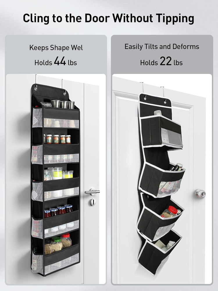 Yecaye 2 Pc Over the Door Organizer with 5 Bins 10 Side Pockets, 44lbs Load Hanging Bathroom and Bedroom Organizer, behind the Door Hanging Organizers for Nursery Newborn Baby Essential Stuff Black