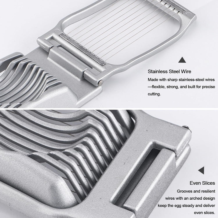 Egg Slicer For Hard Boiled Eggs, Heavy Duty Aluminium Egg Cutter with Stainless Steel Wires, for Strawberry Banana Soft Fruit Kitchen Gadget (Silver)