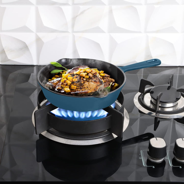 Utopia Kitchen Cast Iron Frying Pan 8 Inch, Cast Iron Chefs Pan, Pre Seasoned Skillet, Safe Grill Cookware for Indoor & Outdoor Use, Teal - Nestoria