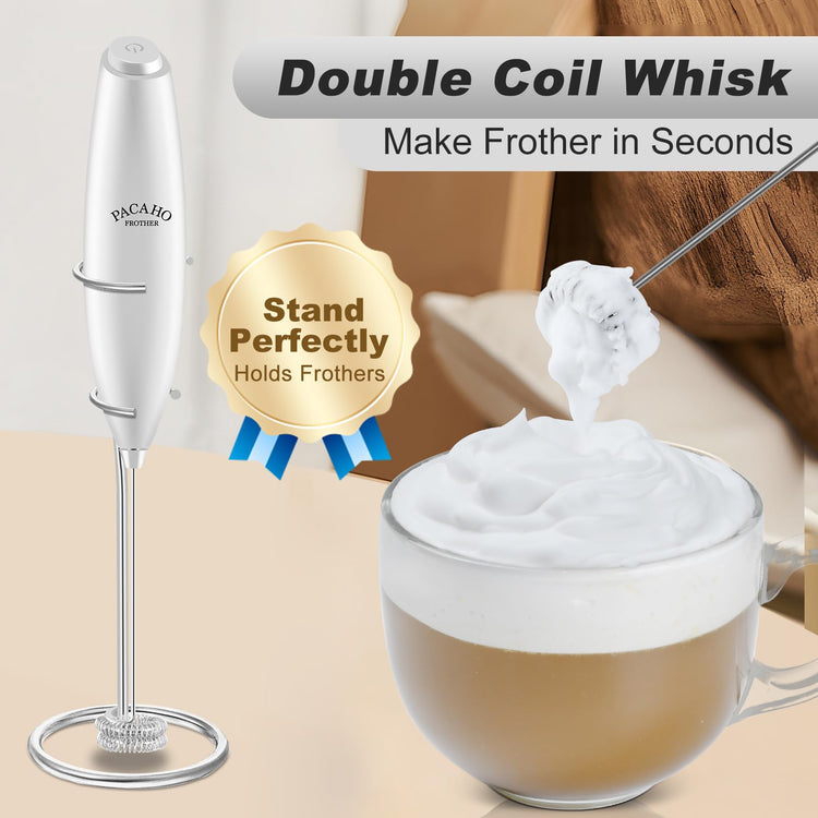 Powerful Milk Frother with Stand with Double Whisk