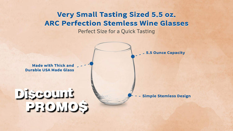 Stemless Wine Glasses by ARC 5.5 oz. Set of 12 (10 Count)