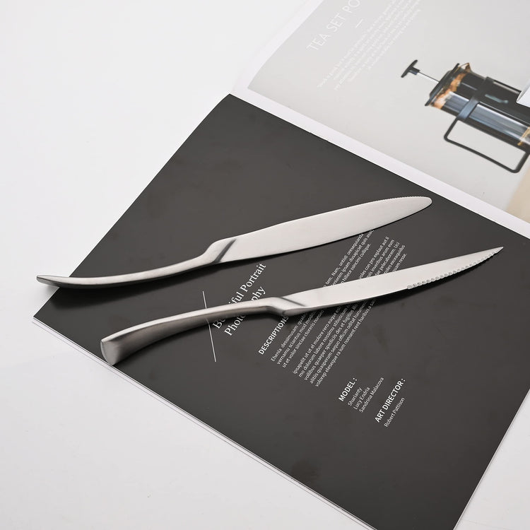 Luxury 304 Stainless Steel Matte Silver Cutlery Flatware Set
