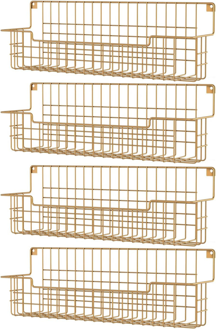 Spice Rack, 4-Pack Seasoning Organizer Wall Mounted for Kitchen Storage Organization, Metal Spice Holder Shelf for Cabinet, Pantry, Gold