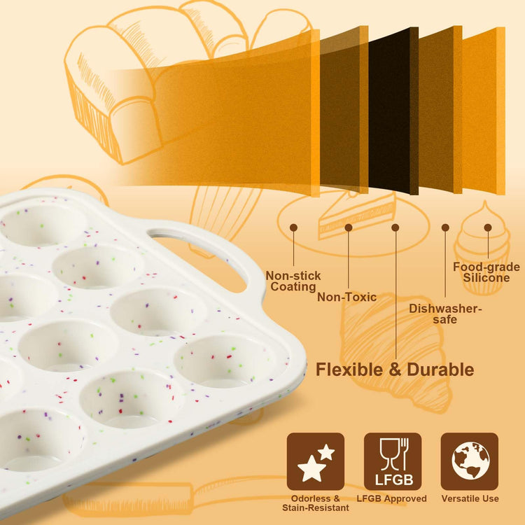 2 Silicone Muffin Pans for Baking with 200 Mini Cupcake Liners (2 Count)