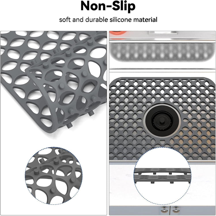 TOOVEM Sink Protectors for Kitchen Sink, Folding Non-slip Kitchen Mat, Heat Resistant Silicone Mat 1 Pcs, Grey, 13.58 ''x 11.6 ''