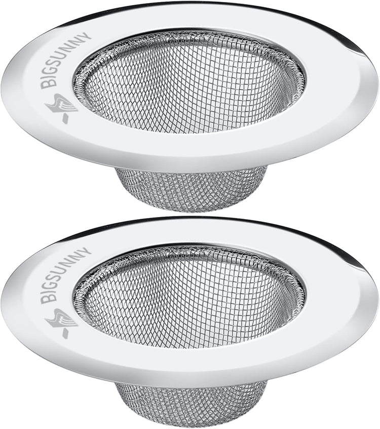 Mesh Sink Strainer Set of 2, MSY BIGSUNNY Stainless Steel Kitchen Sink Strainer Kitchen Drain Strainer with Large Wide Rim 4.5 inch Diameter for Kitchen Sinks