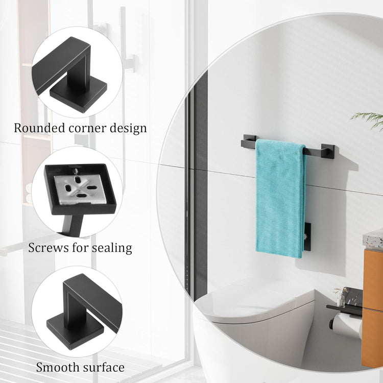 Alise Black Towel Bars,15.75 Inch Towel Holder Towel Racks for Bathroom and Lavatory,SUS304 Stainless Steel Hand Towel Hanger Rail Wall Mount,Useable Length 13.98 Inch Towel Bar, GYT040-B