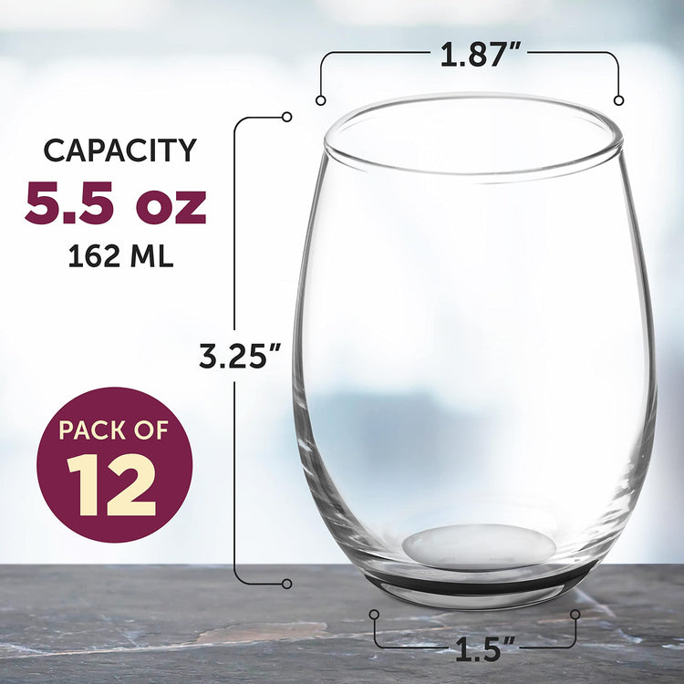 Stemless Wine Glasses by ARC 5.5 oz. Set of 12 (12 Count)