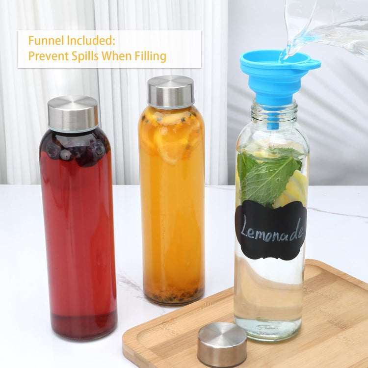 Brajttt Glass Juice Bottle with Lids,16oz Juicing Bottles Reusable, Clear Glass Water Bottles 16 oz with Stainless Steel Airtight Cap,Juice Beverage Container, Leak Proof,Set of 2