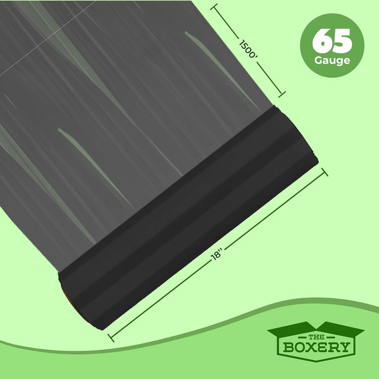 The Boxery- 18''X1500' Per Roll Stretch Wrap (Black)-4 Rolls/6000 Feet Total (65 Gauge) Industrial Grade,Stretch Wrap Film Black Cling Plastic for Shipping, Moving and Packaging