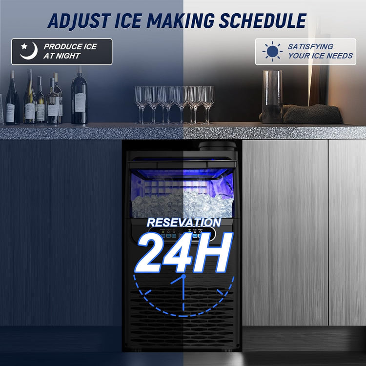 Black Commercial Ice Maker Machine 100LBS/24H with 20LBS Storage Bin, 36PCS 15" Wide Undercounter/Freestanding Ice Maker Machine for Home Bar Outdoor, Gallon Water & Facuet Water Inlet, Self Cleaning