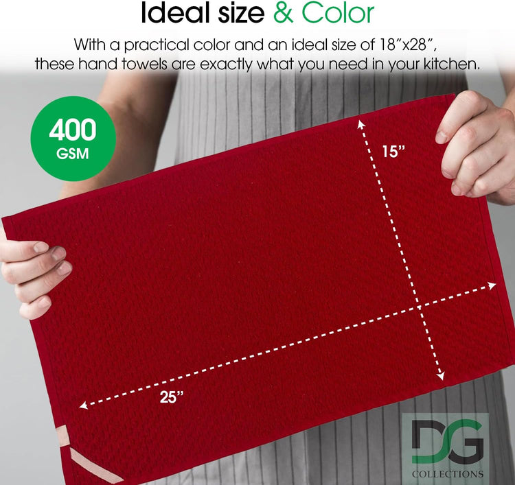DG Collections Terry Dish Towels, 100% Cotton Kitchen Towels, Set of 8 (15x25 inch) Hand Towels - 400 GSM, Absorbent Terry Cloth Dish Towels for Kitchen, Soft Tea Towels - Red Color - Nestoria