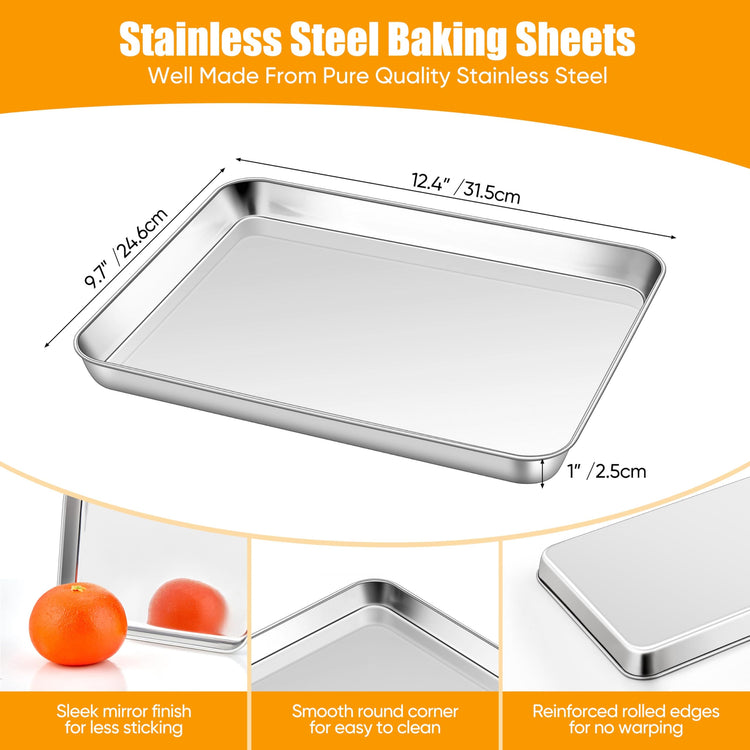 9 x 13 Inch Stainless Steel Quarter Sheet Pan for Toaster Oven (2 Count)