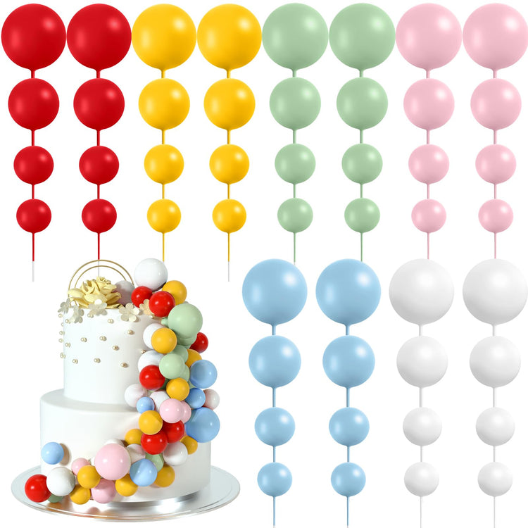 48 Pcs Balls Cake Topper Decorations Balloon Cupcake Toppers Foam Cake Topper Balls Cake Balls Decorations for Birthday Party Wedding Cake Decorating (48 Count)