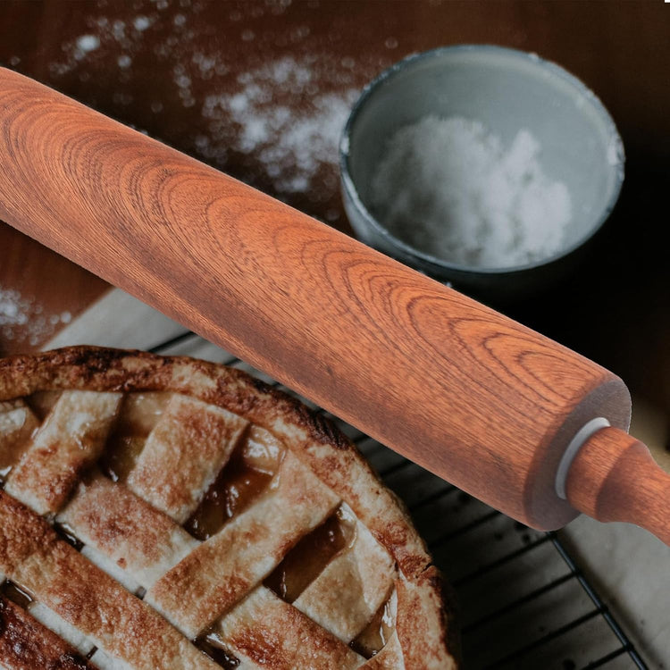 Classic Sapele Wooden Rolling Pin With Handles,Wood Baking Roller (17''L x 1.77"W)