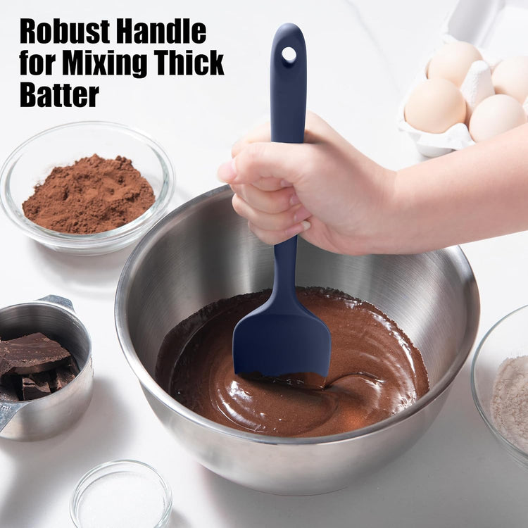 Heat Resistant Silicone Spoon Spatula, Doosu 600°F High Temp Flexible Cooking Spoons Kitchen Rubber Spoonula Scratch-Proof for Mixing Stirring Scraping Serving Non-Stick Cookware (11.4in, Navy Blue)