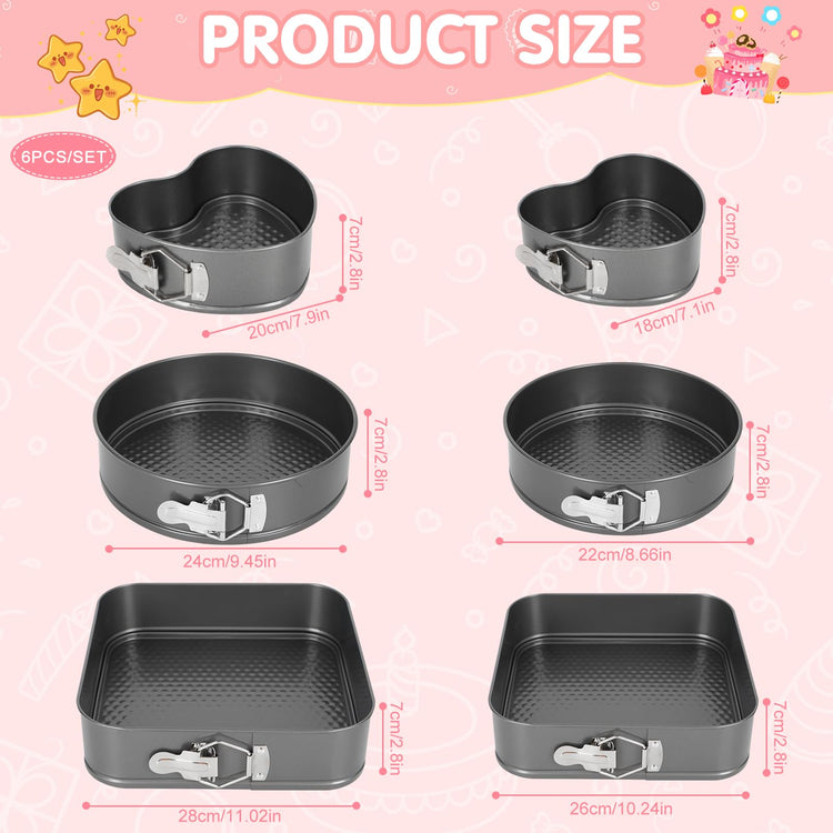 6Pcs Springform Cake Pan Set Of 7 7.8 8.6 9 10 11inch Moldes Para Pasteles Non (6 Count)
