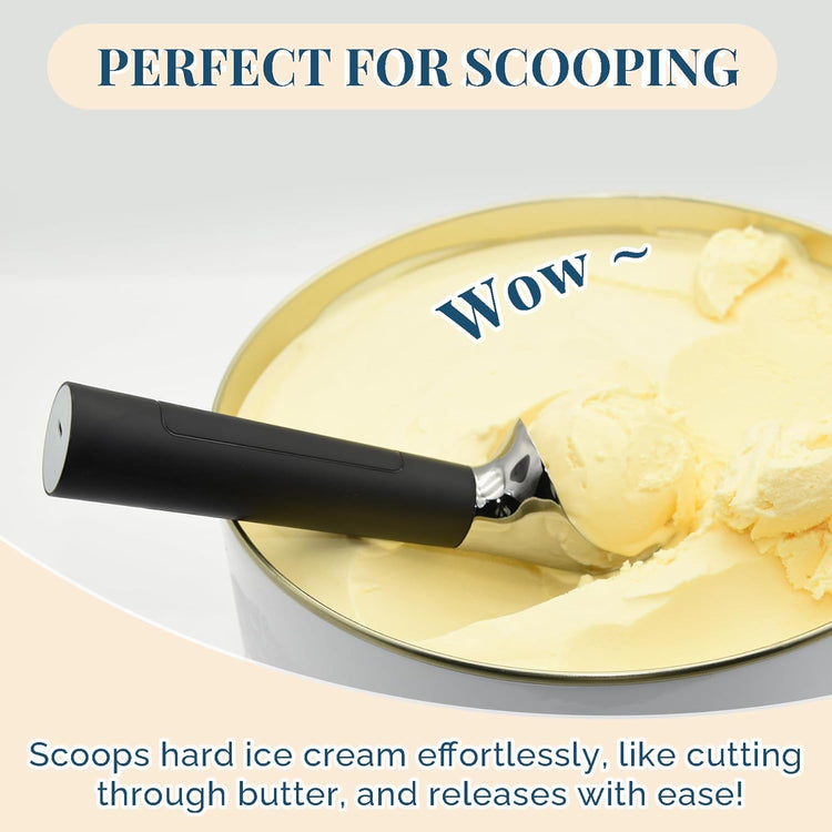 Heated Ice Cream Scoop Rechargeable, Electric Warming Ice Cream Scooper with LED Display, Heats to 158°F for Hard Ice Cream, Easy for Seniors & Kids, IP67 Waterproof (Black, 2 oz)