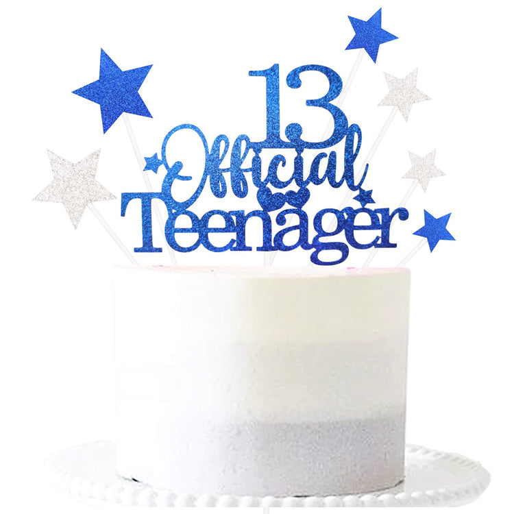 Royal Blue 13th Birthday Cake Topper with Glittery Stars