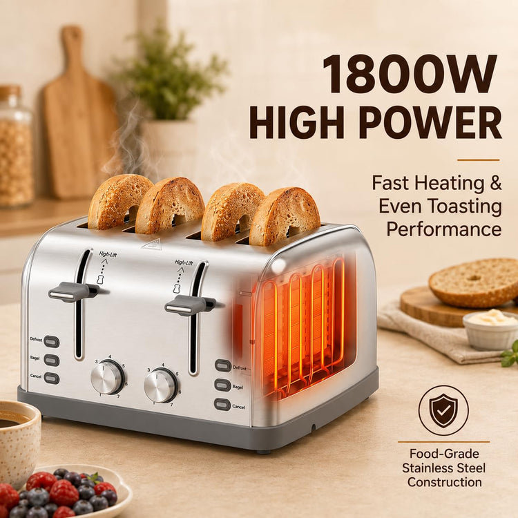 Toaster 4 Slice Retro Stainless Steel