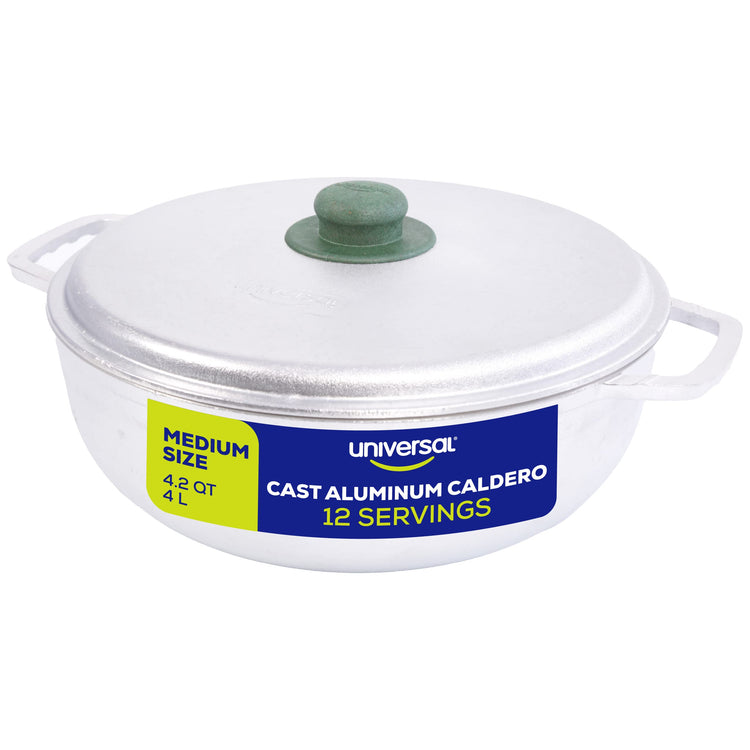 Medium Size) Caldero 12 Cups - 4.2 QT / 4 L, Stainless Aluminum Pot, Even Heat Distribution and Fast Cooking Dutch Oven Pot, Ergonomic Handles, Ideal for Rice, French Fries, and More