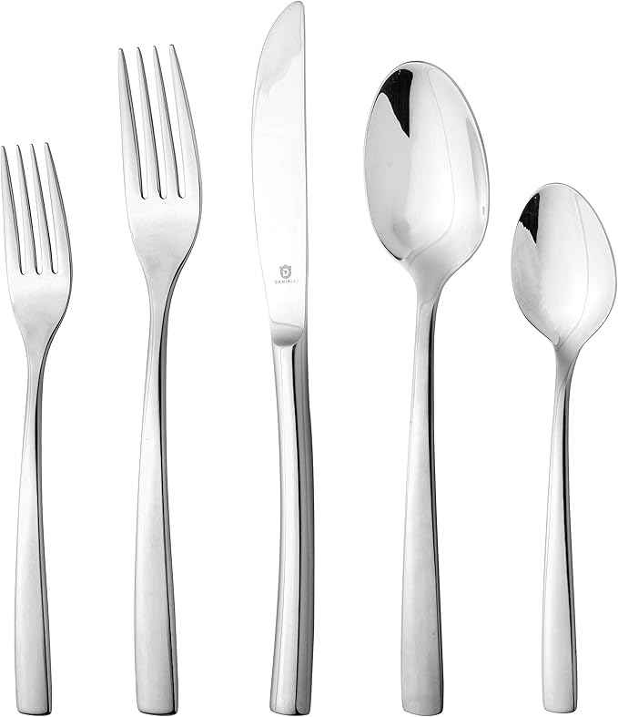 Modern Sleek Silverware Set - 18/10 Stainless Steel Flatware Set for Elegant Dining - Dishwasher Safe Cutlery Set -Built to Last Commitment (60-Piece)