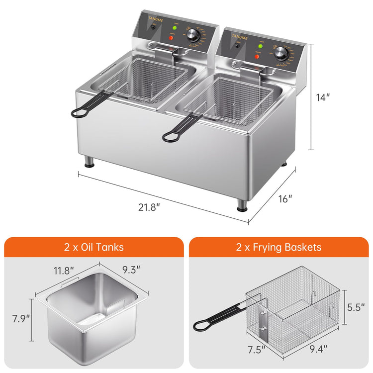 Commercial Deep Fryer 3500W Electric Countertop Fryer 25.4Qt Heavy Duty