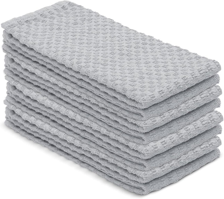 DG Collections Ash Grey Kitchen Towels - 100% Cotton Terry Tea Towels for Cleaning, Drying, and Highly Absorbent Kitchen Dish Cloth for Bar Cleaning - 8 Pack - 15 x 25 Inches - Nestoria