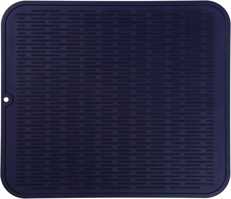 Silicone Dish Drying Mat for Multiple Usage,Easy clean,Eco-friendly,Heat-resistant Silicone Mat for Kitchen Counter or Sink,Refrigerator or Drawer Liner Navy Blue XL 18 inches x 16 inches