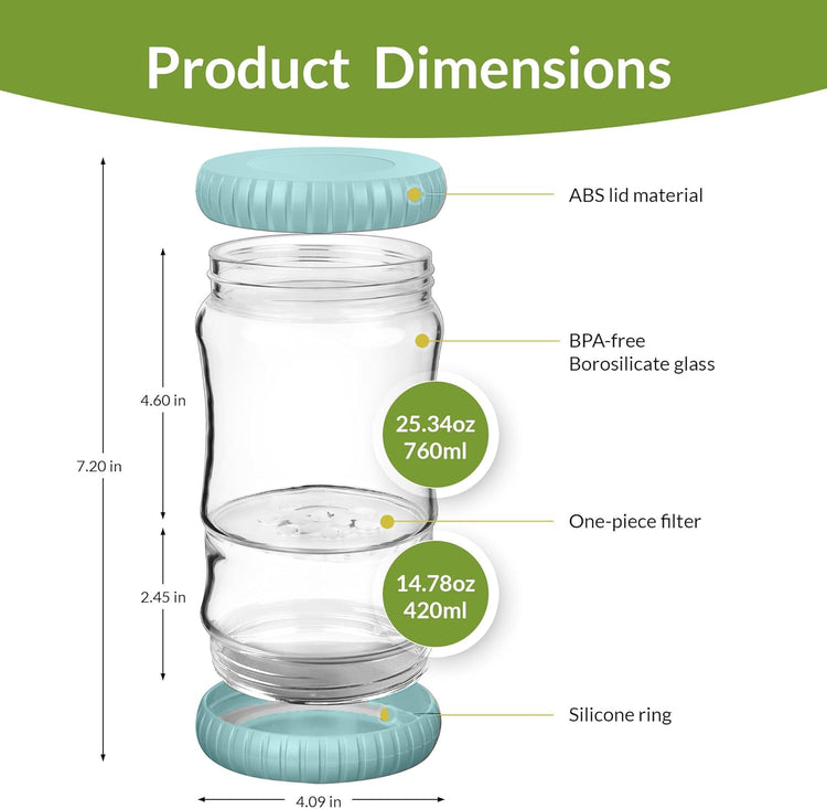40oz Glass Pickle Jar with Strainer Flip - Pickle Storage Container with Airtight Lid, BPA-Free, Dishwasher Safe, Fermentation Hourglass Jar for Kimchi, Olives, Jalapeno, Gherkins (Blue)