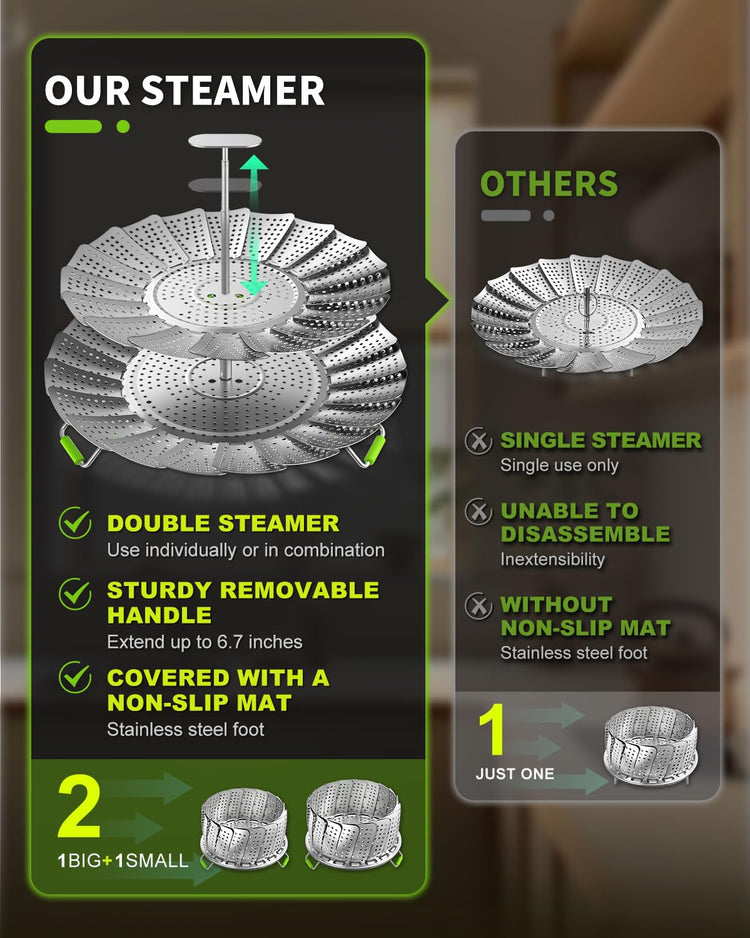 2 Layer Vegetable Steamer Basket for Pot