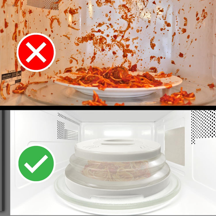 2.0 Magnetic Microwave Splatter Cover, Collapsible 12-Inch BPA-Free Food Lid with Upgraded Magnets, Vented Plate Guard, Dishwasher Safe, Space-Saving Magnetic Storage - White