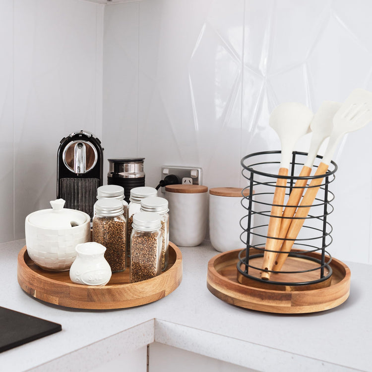 12" Acacia Wood Lazy Susan Organizer for Cabinet