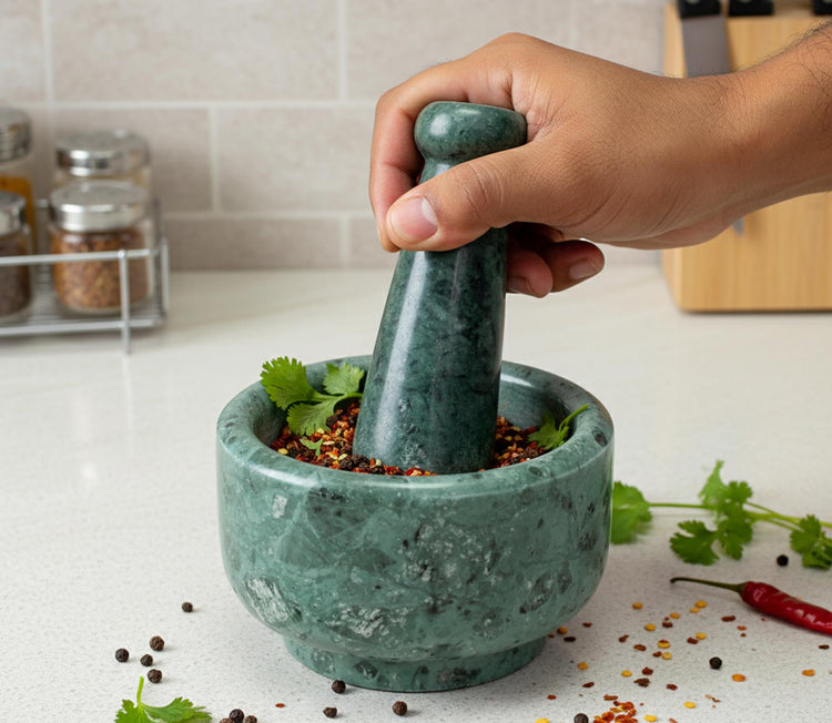 5" Diameter Natural Stone Mortar and Pestle Set as Spice Grinder
