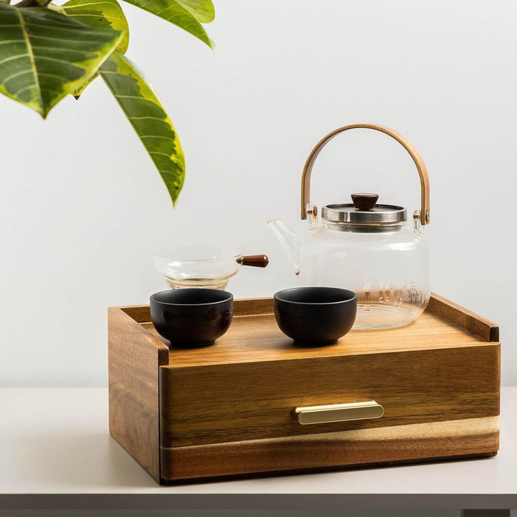 Acacia Wood Tea Bag Organizer, Tea Organizers and Storage Box, Tea Caddy for Tea Bags Storage Drawer, Teabag Holder Container Boxes for Countertop, Tea Station Chest Display Wooden, Organizador De Te