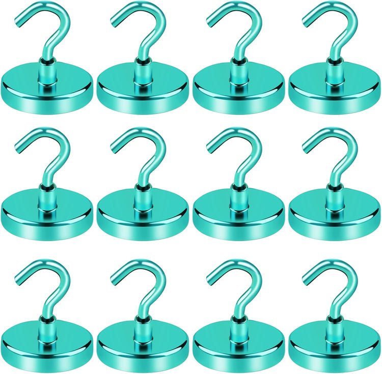 LOVIMAG Magnetic Hooks, 110lbs Capacity, Green Cruise Magnets, Key Holder, Strong Hanging Hooks - Fridge, Grill - 12 Pack
